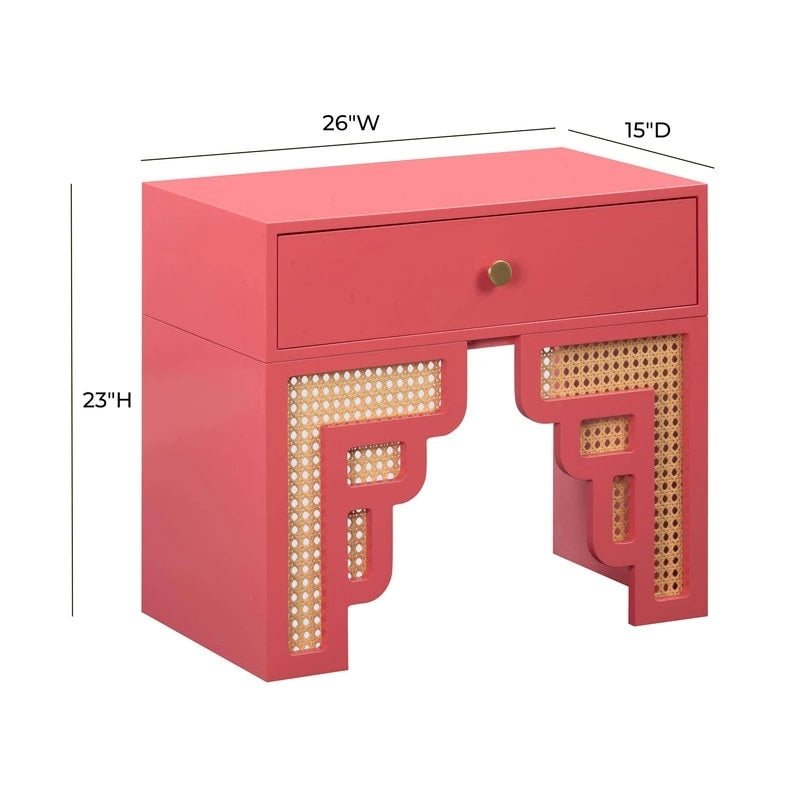 Table de chevet en bois et rotin