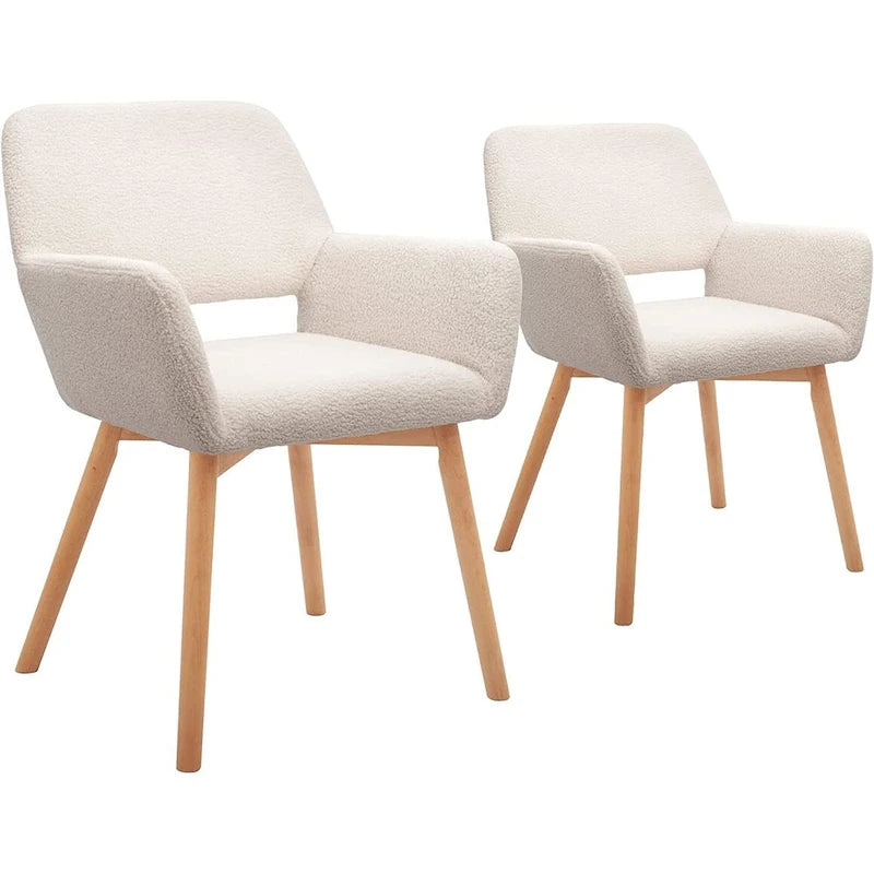Fauteuils d'appoint modernes en velours avec pieds en bois massif, lot de 2, blanc