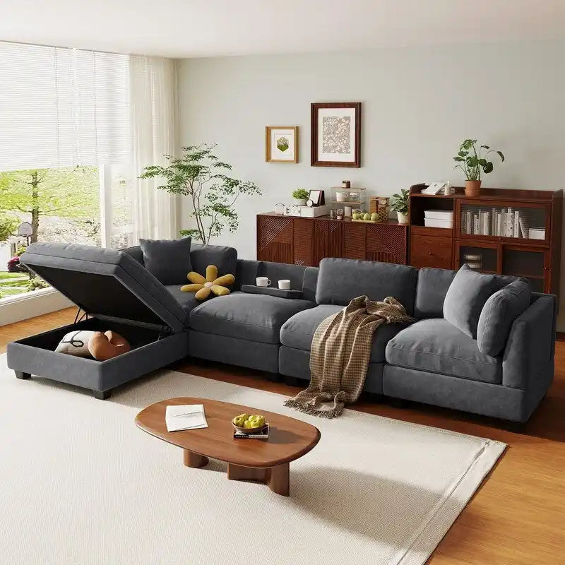 Canapé modulaire avec pouf de rangement amovible