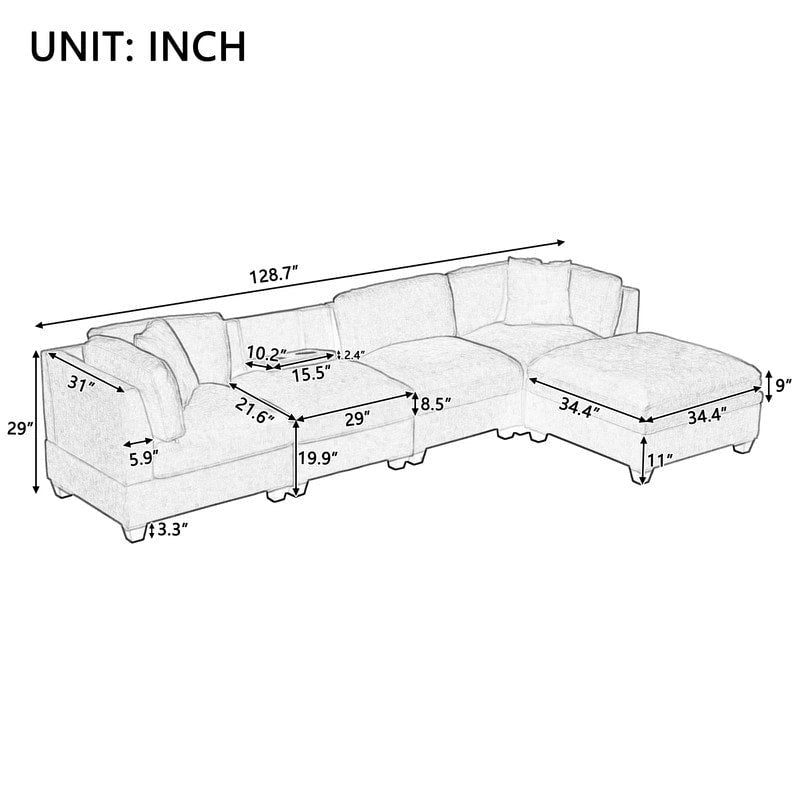 Canapé modulaire avec pouf de rangement amovible