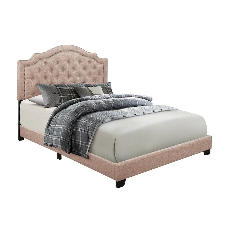 Lit capitonné en tissu beige
