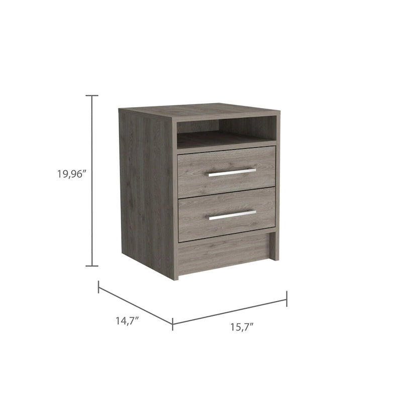Table de chevet rectangulaire chêne fumé à 2 tiroirs et 1 étagère