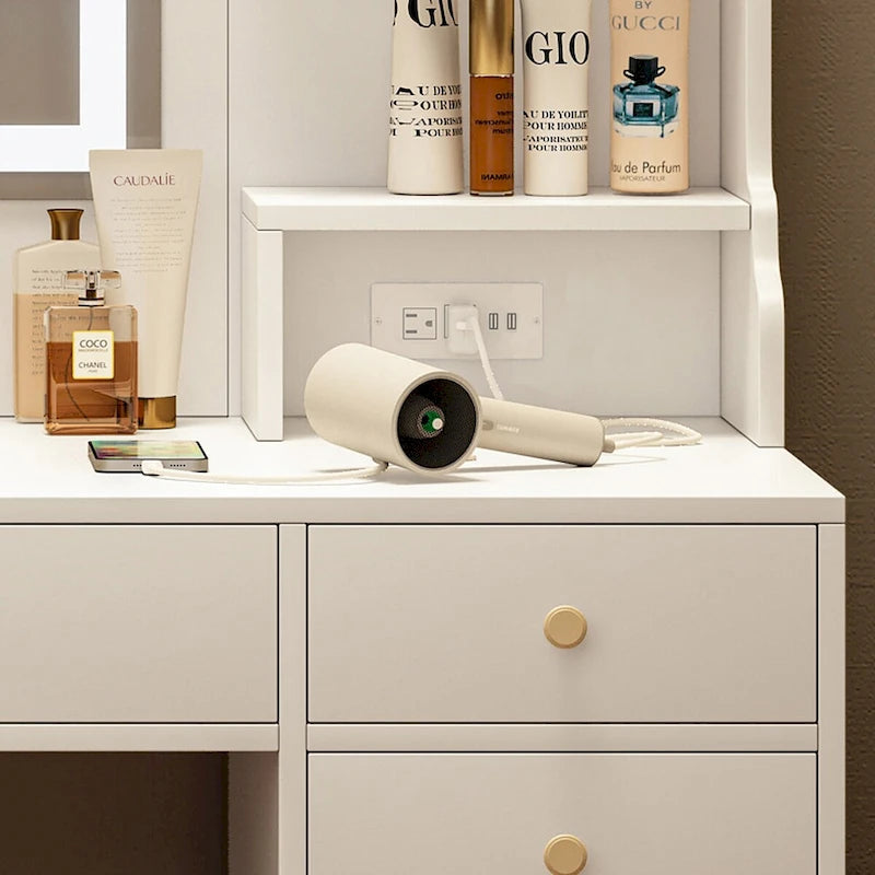 Coiffeuse avec miroir, tiroirs et étagères