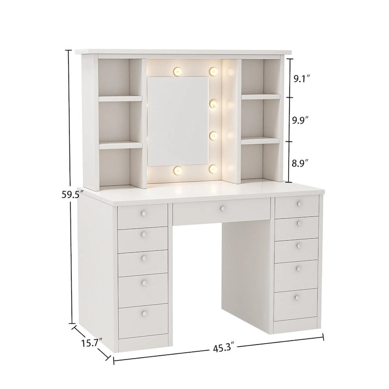 Coiffeuse avec miroir, tiroirs et étagères