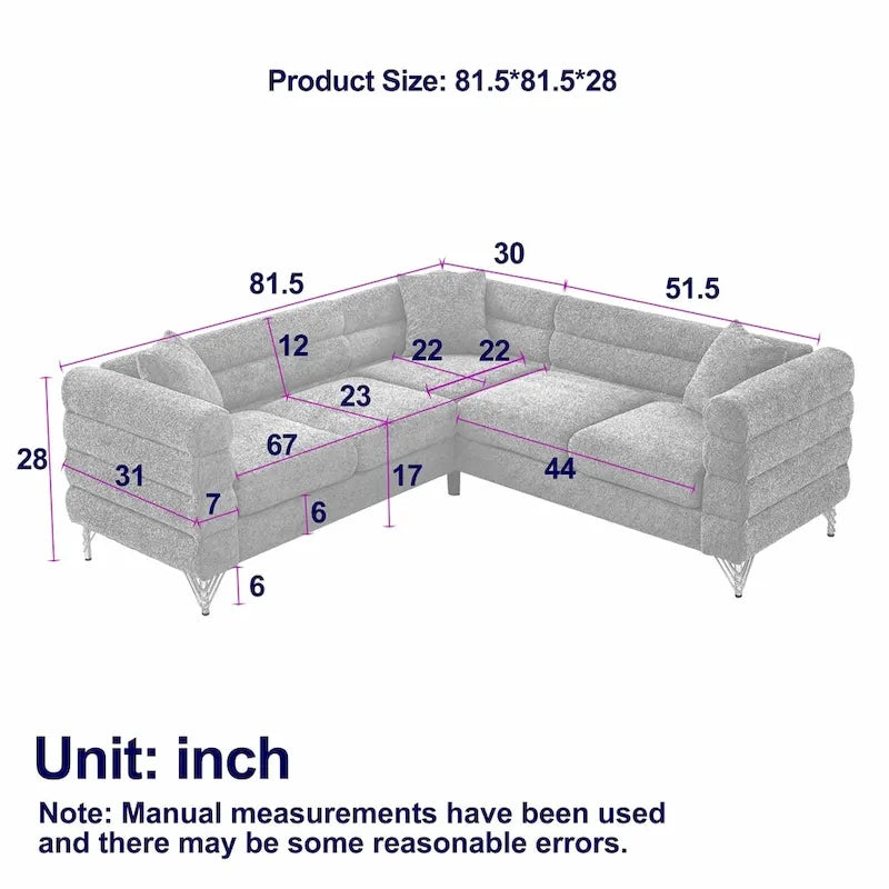 Canapé d'angle en L 5 places extra-large de 81,5 pouces