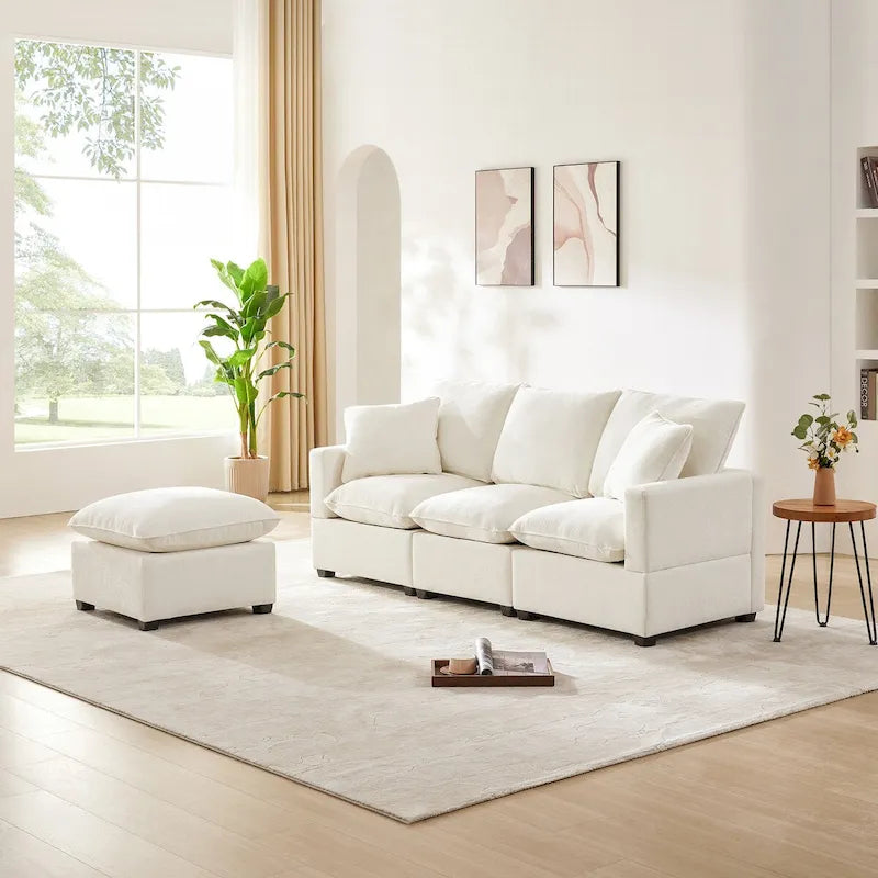 Canapé d'angle modulable en chenille moderne (2 coussins décoratifs inclus)