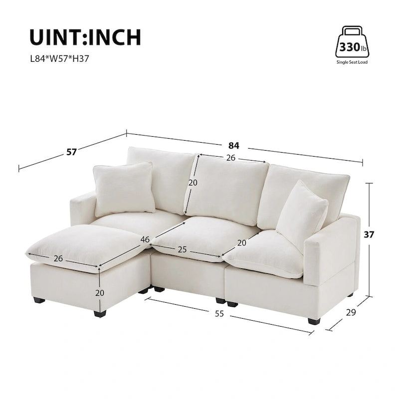 Canapé d'angle modulable en chenille moderne (2 coussins décoratifs inclus)