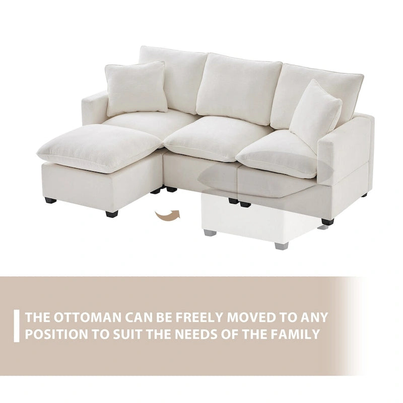 Canapé d'angle modulable en chenille moderne (2 coussins décoratifs inclus)