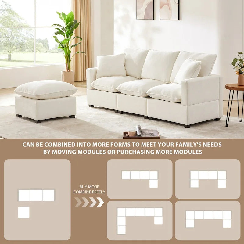 Canapé d'angle modulable en chenille moderne (2 coussins décoratifs inclus)