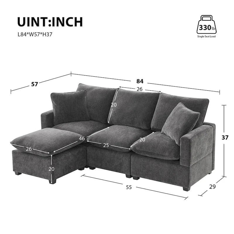 Canapé d'angle modulable en chenille moderne (2 coussins décoratifs inclus)