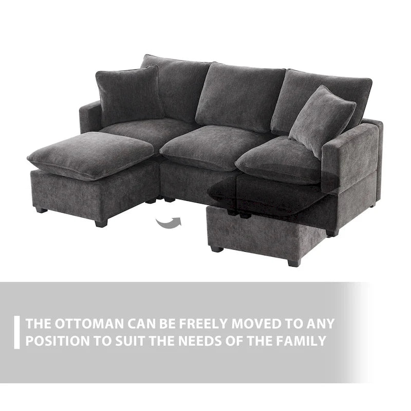 Canapé d'angle modulable en chenille moderne (2 coussins décoratifs inclus)