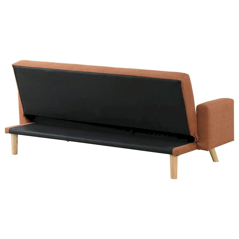 Canapé futon de 78 pouces avec dossier capitonné, pieds inclinés, tissu orange