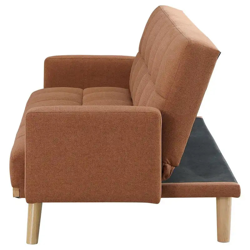 Canapé futon de 78 pouces avec dossier capitonné, pieds inclinés, tissu orange