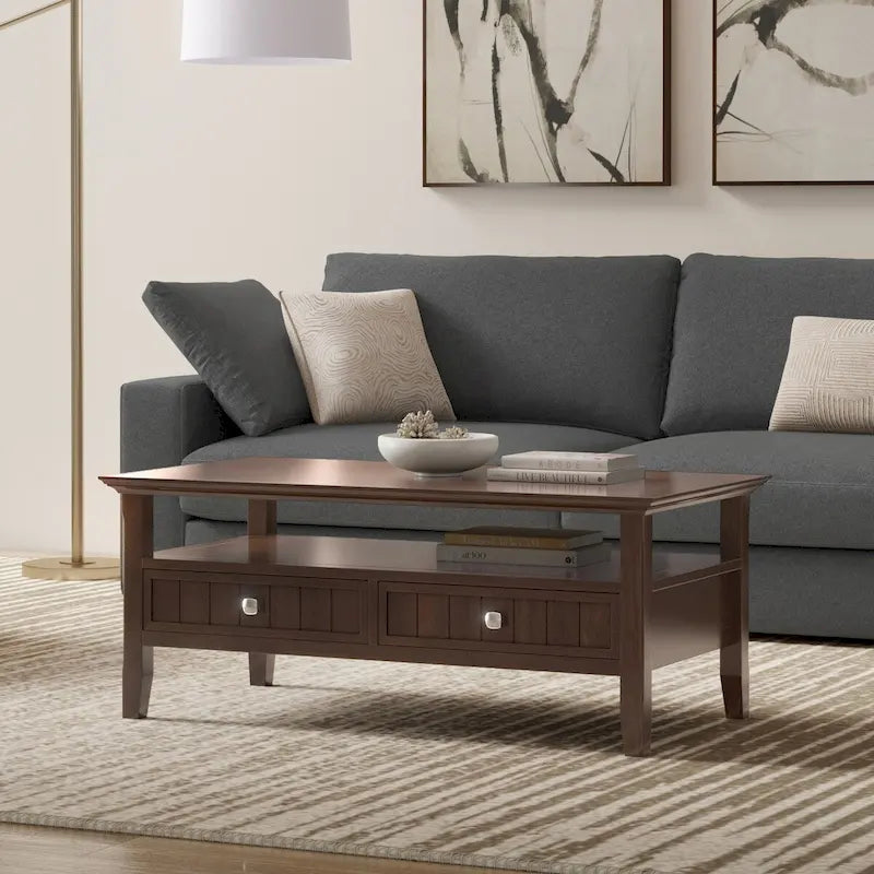 Table basse rectangulaire en bois massif de 122 cm de large