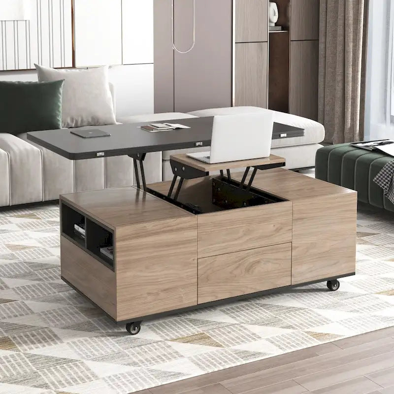 Table basse relevable moderne Noyer et Blanc