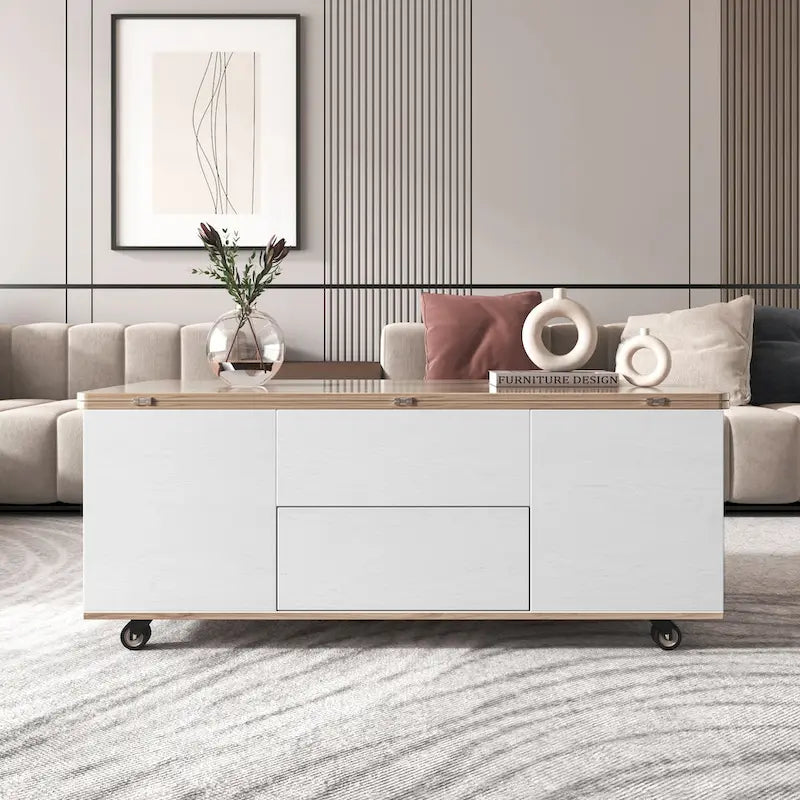 Table basse relevable moderne Noyer et Blanc
