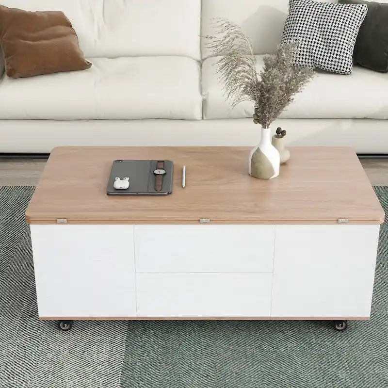 Table basse relevable moderne Noyer et Blanc