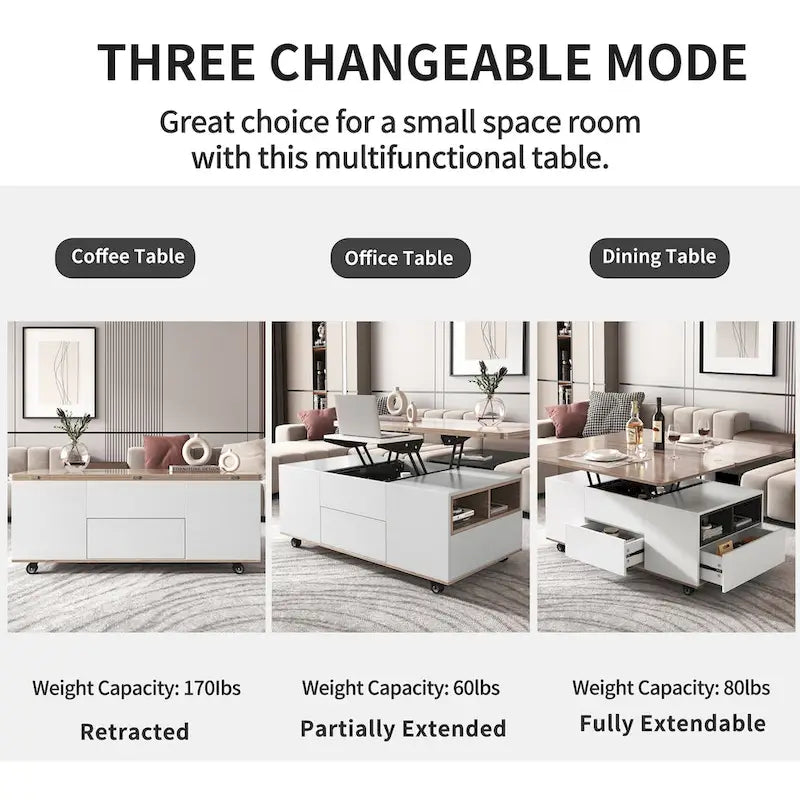 Table basse relevable moderne Noyer et Blanc