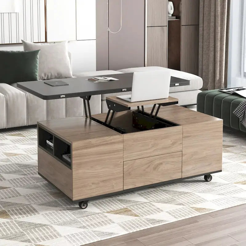 Table basse relevable moderne Noyer et Blanc