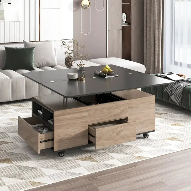 Table basse relevable moderne Noyer et Blanc