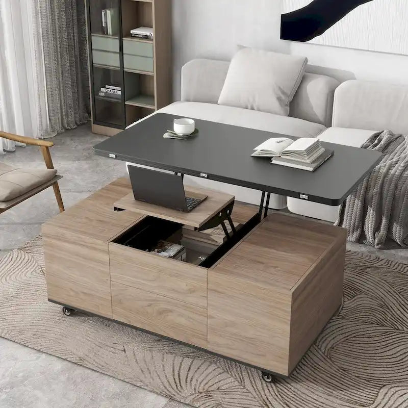 Table basse relevable moderne Noyer et Blanc