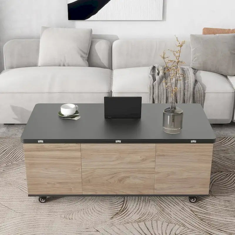 Table basse relevable moderne Noyer et Blanc
