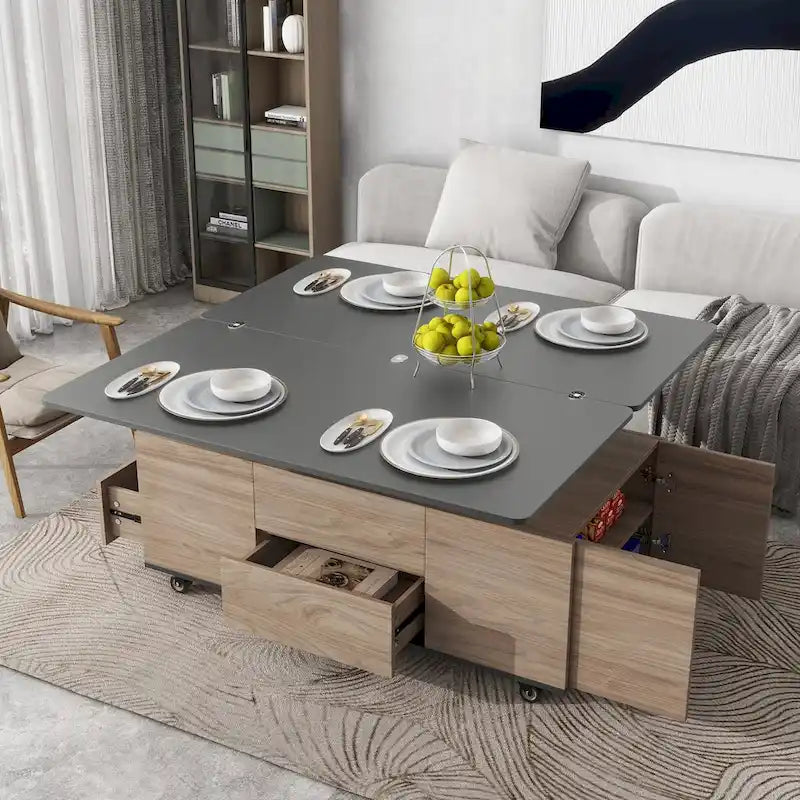 Table basse relevable moderne Noyer et Blanc