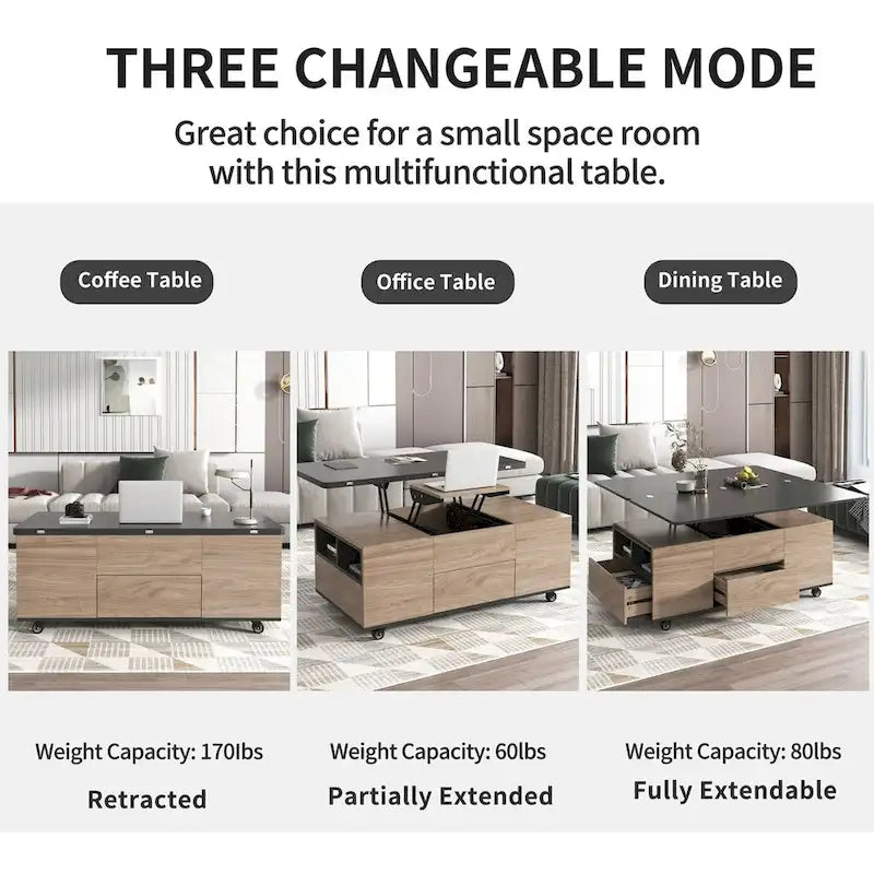 Table basse relevable moderne Noyer et Blanc