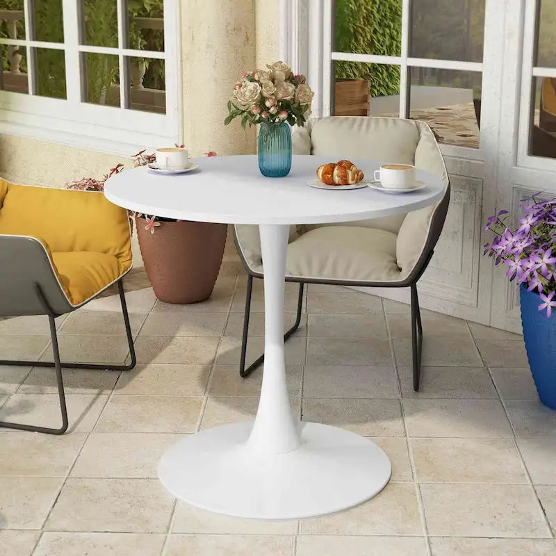 32Table à manger moderne avec base ronde en métal et plateau en MDF