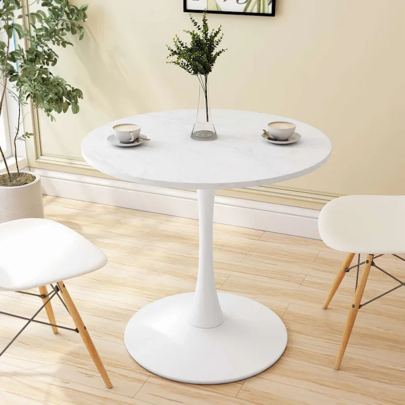 32Table à manger moderne avec base ronde en métal et plateau en MDF
