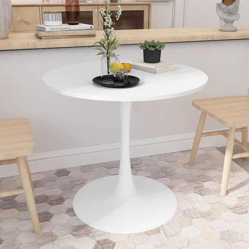 32Table à manger moderne avec base ronde en métal et plateau en MDF