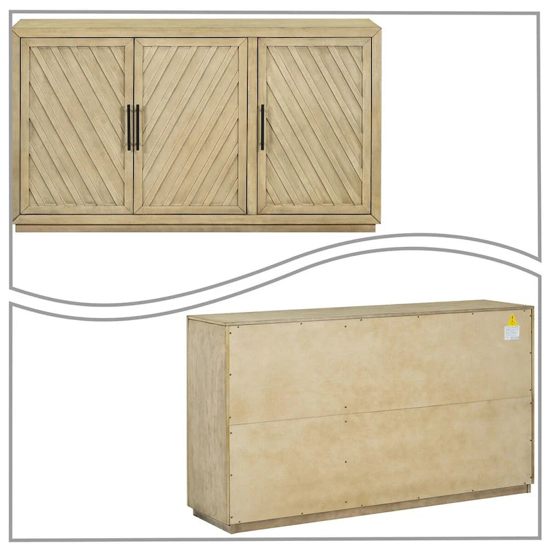 Bahut en bois vintage classique avec étagères intérieures réglables