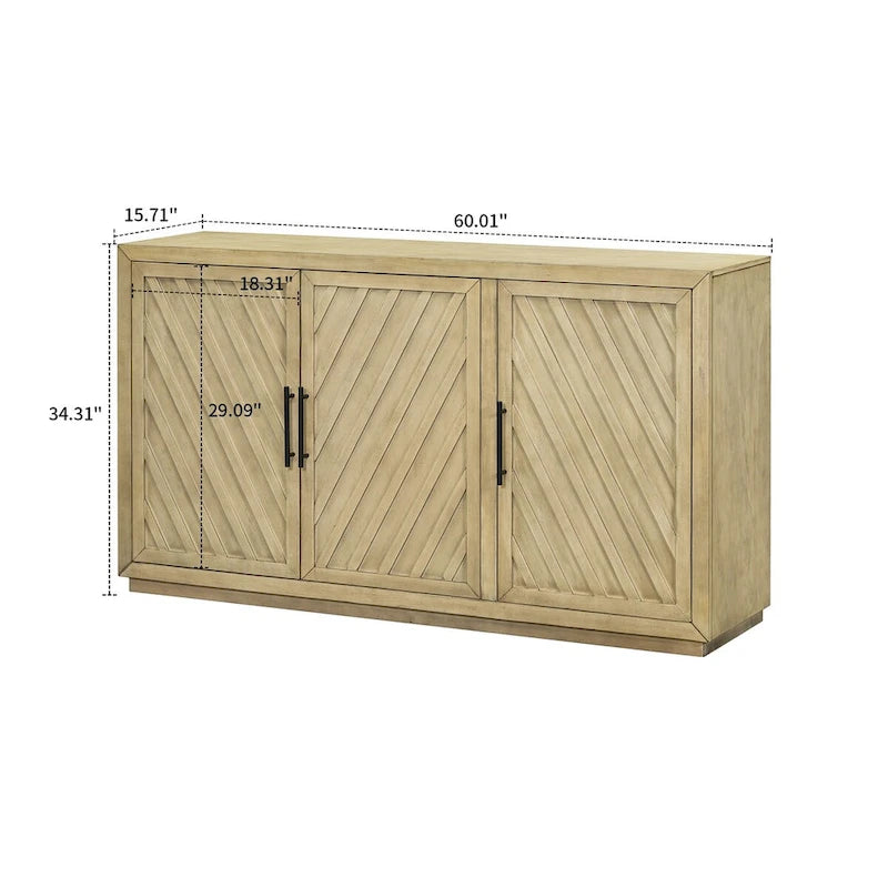 Bahut en bois vintage classique avec étagères intérieures réglables