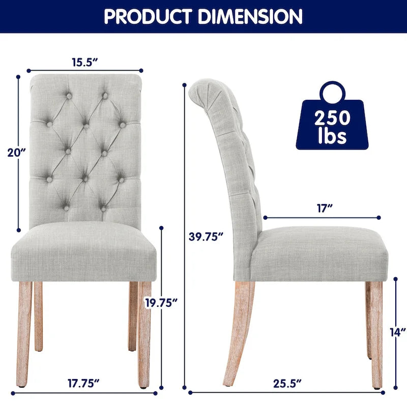 Chaise de salle à manger Parsons en lin avec boutons décoratifs
