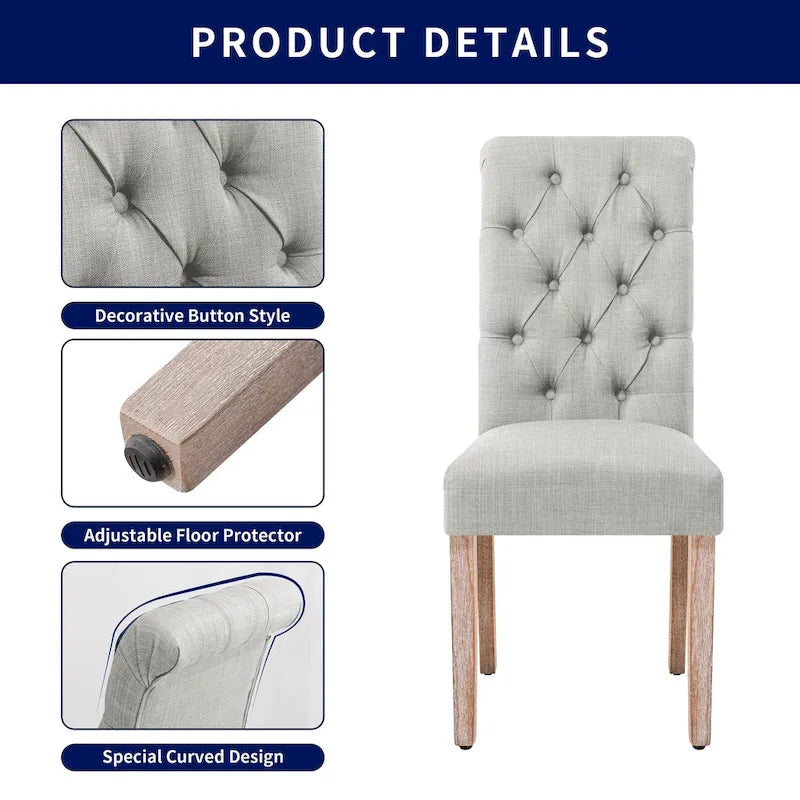 Chaise de salle à manger Parsons en lin avec boutons décoratifs