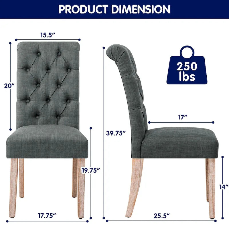 Chaise de salle à manger Parsons en lin avec boutons décoratifs