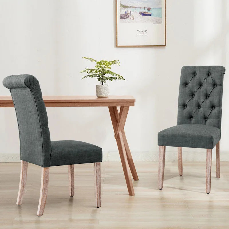 Chaise de salle à manger Parsons en lin avec boutons décoratifs