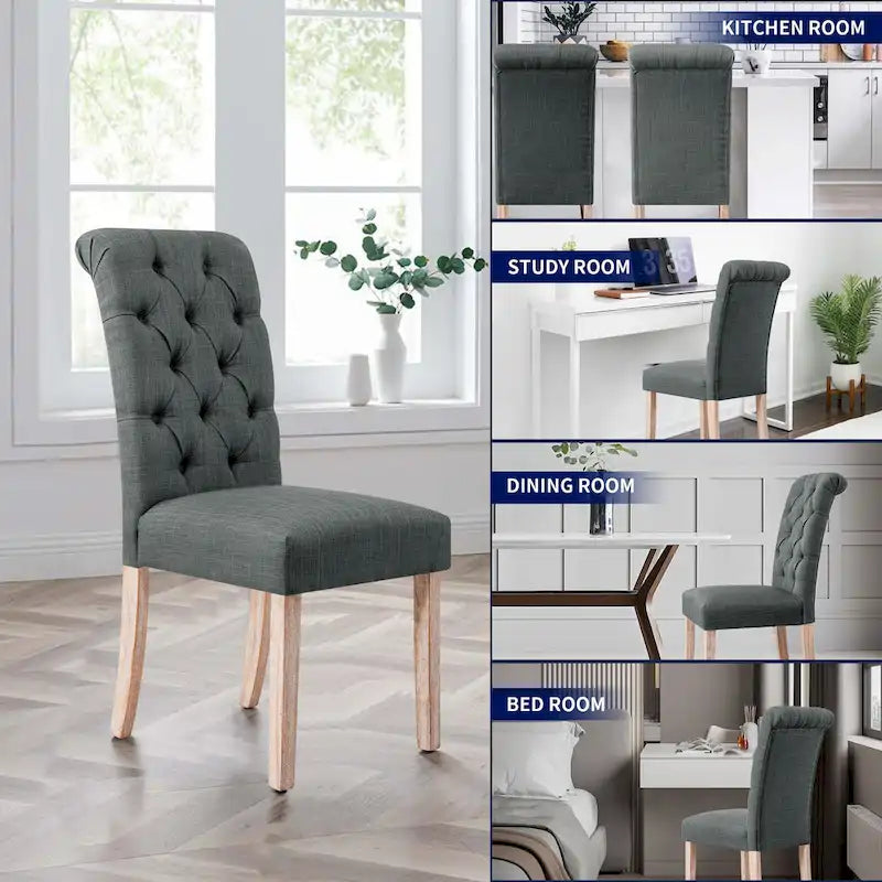 Chaise de salle à manger Parsons en lin avec boutons décoratifs