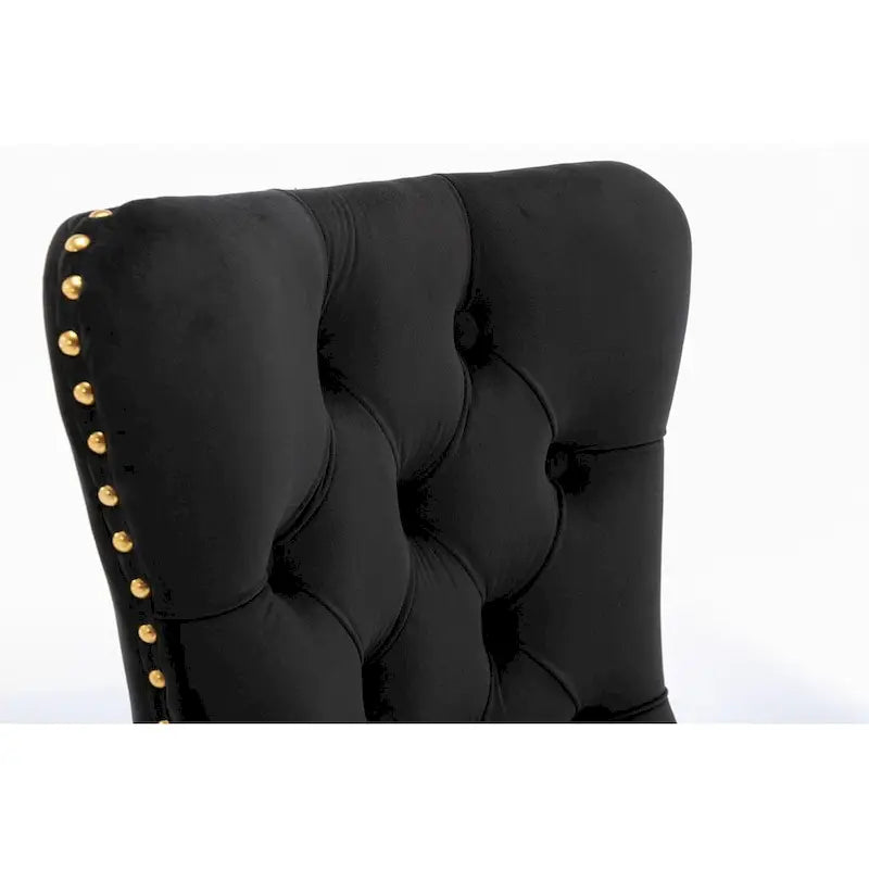 Chaises de salle à manger contemporaines haut de gamme en velours touffeté et bois massif avec pieds en acier inoxydable doré, lot de 2
