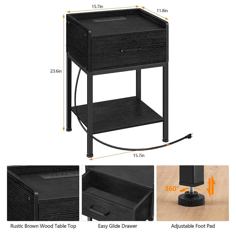 Table de chevet avec station de charge et ports USB