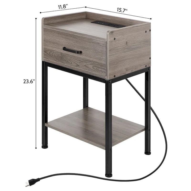 Table de chevet avec station de charge et ports USB