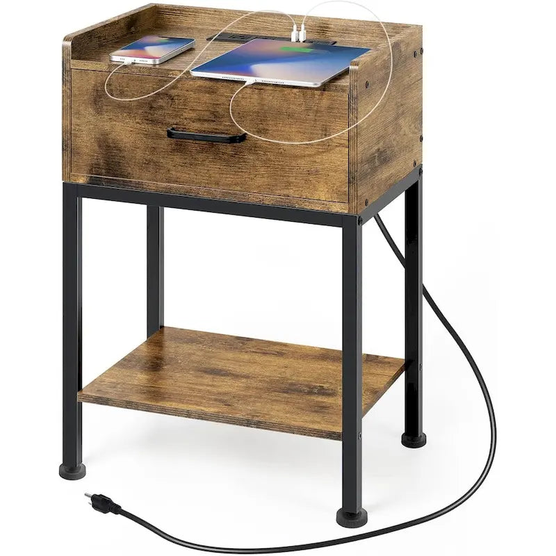 Table de chevet avec station de charge et ports USB