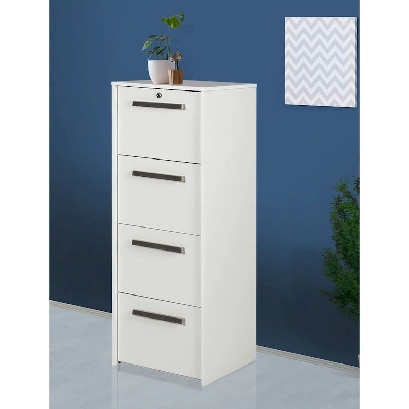 Meuble de classement vertical à quatre tiroirs en bois veiné blanc moderne à ouverture latérale