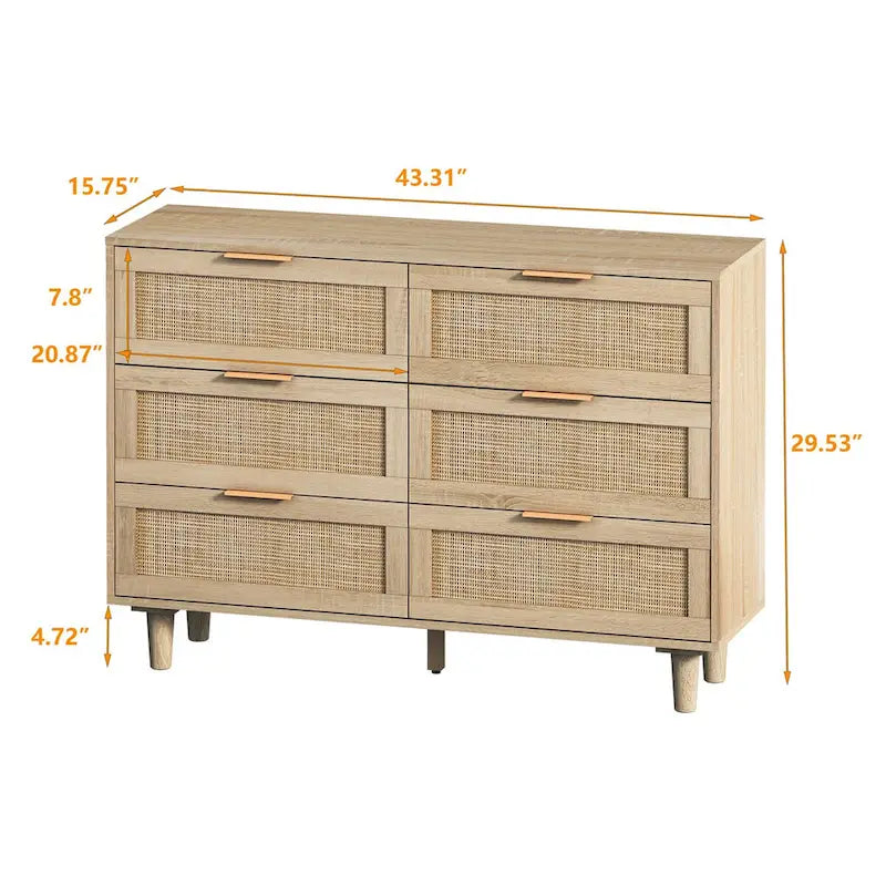 Rangement en rotin à 6 tiroirs de 109,9 cm